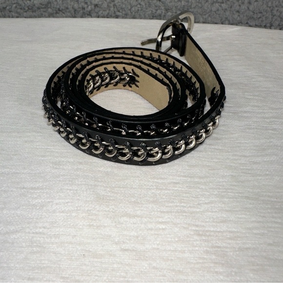 Nine West Accessories Womens Medium Black Faux Leather Skinny Link Chain Belt - Picture 3 of 5